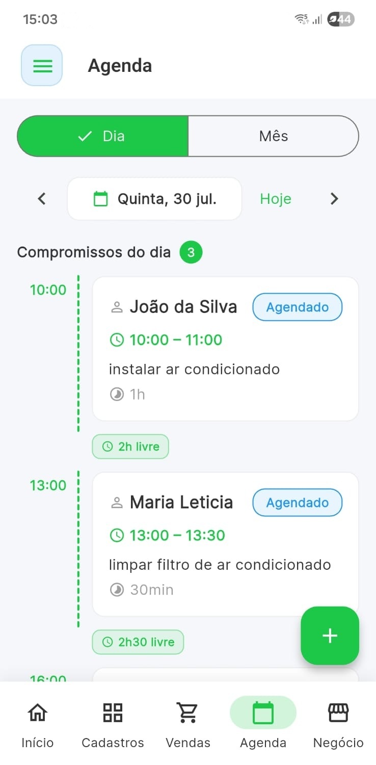 Tela de agenda
