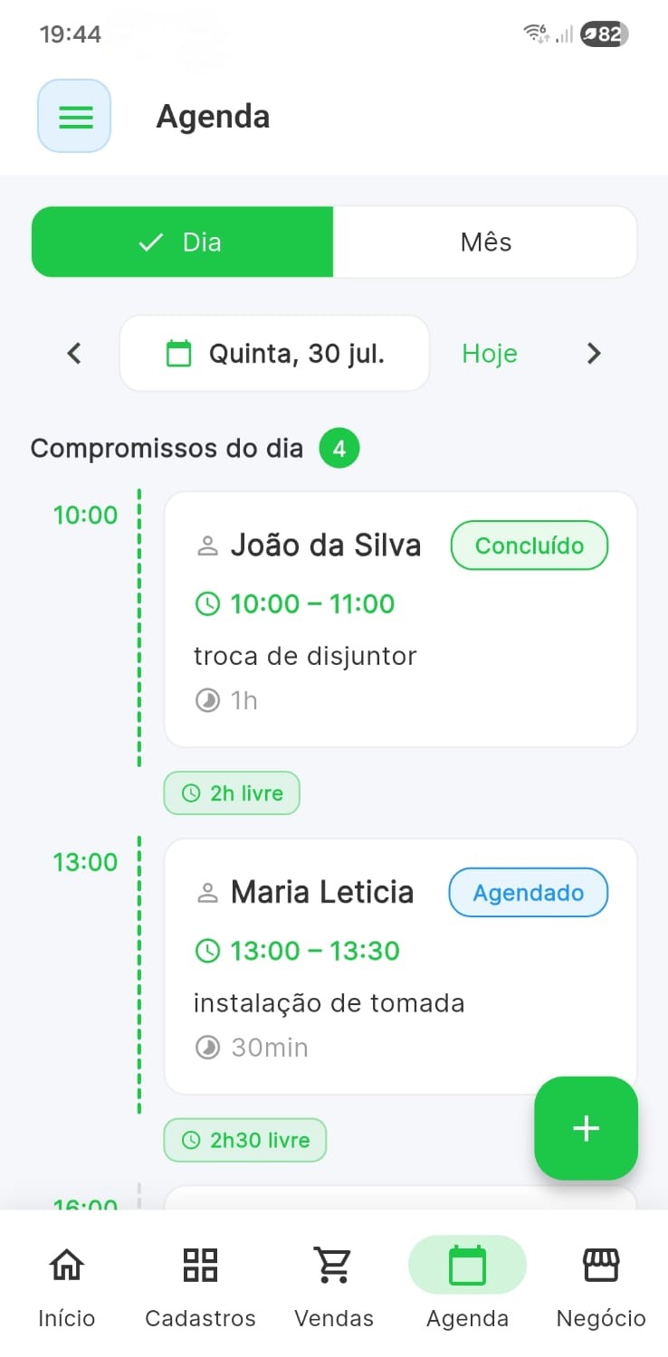 Tela real da agenda do Valeu