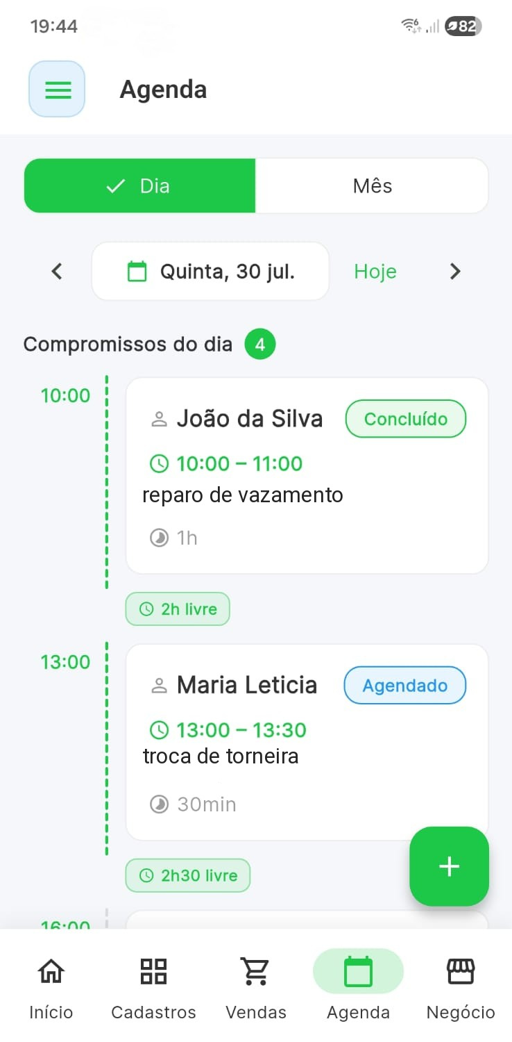 Tela real da agenda do Valeu