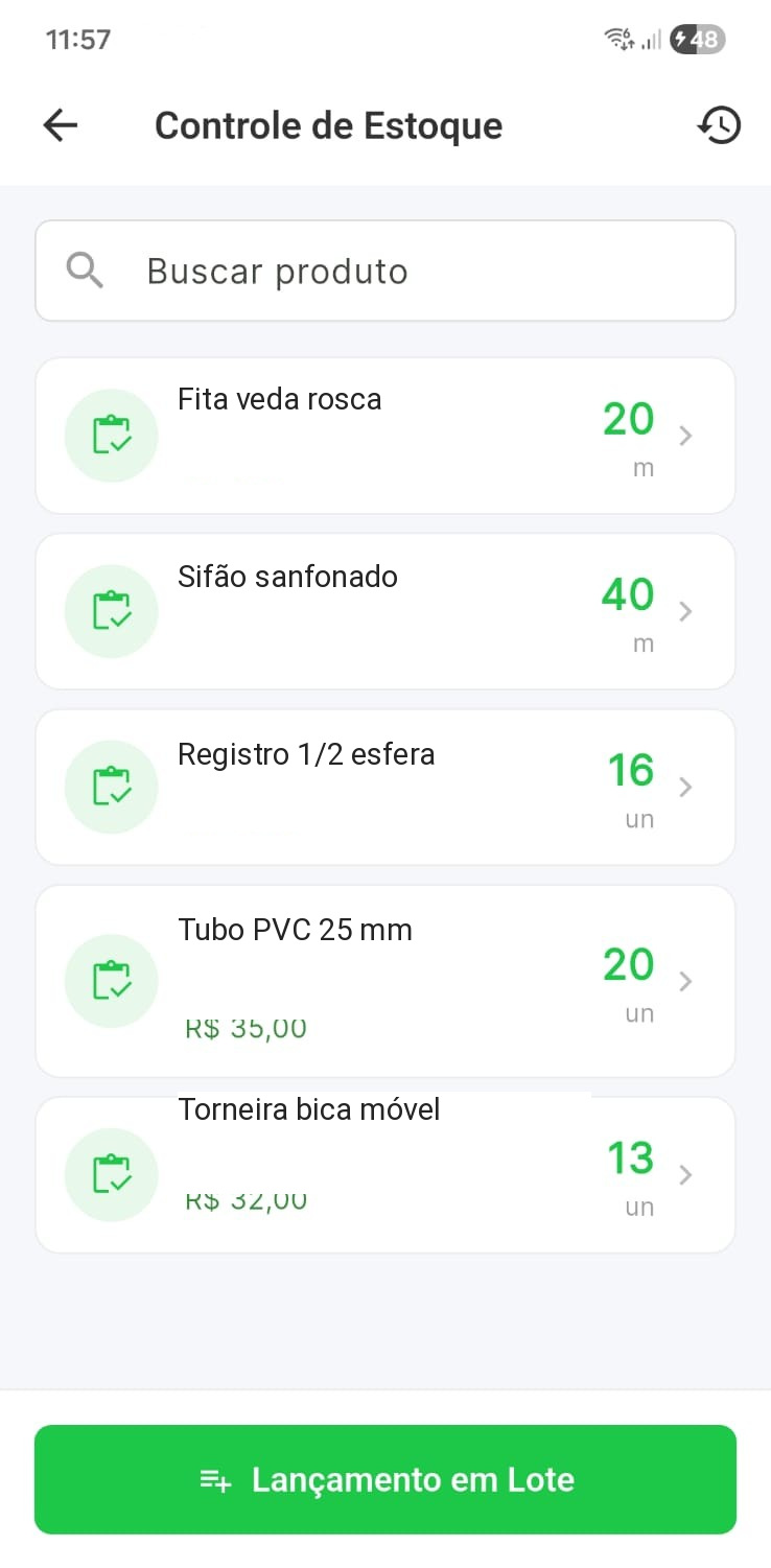 Tela real do controle de estoque do Valeu