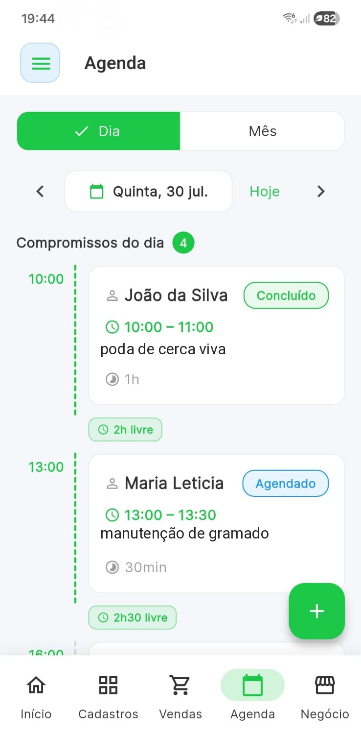 Tela real da agenda do Valeu