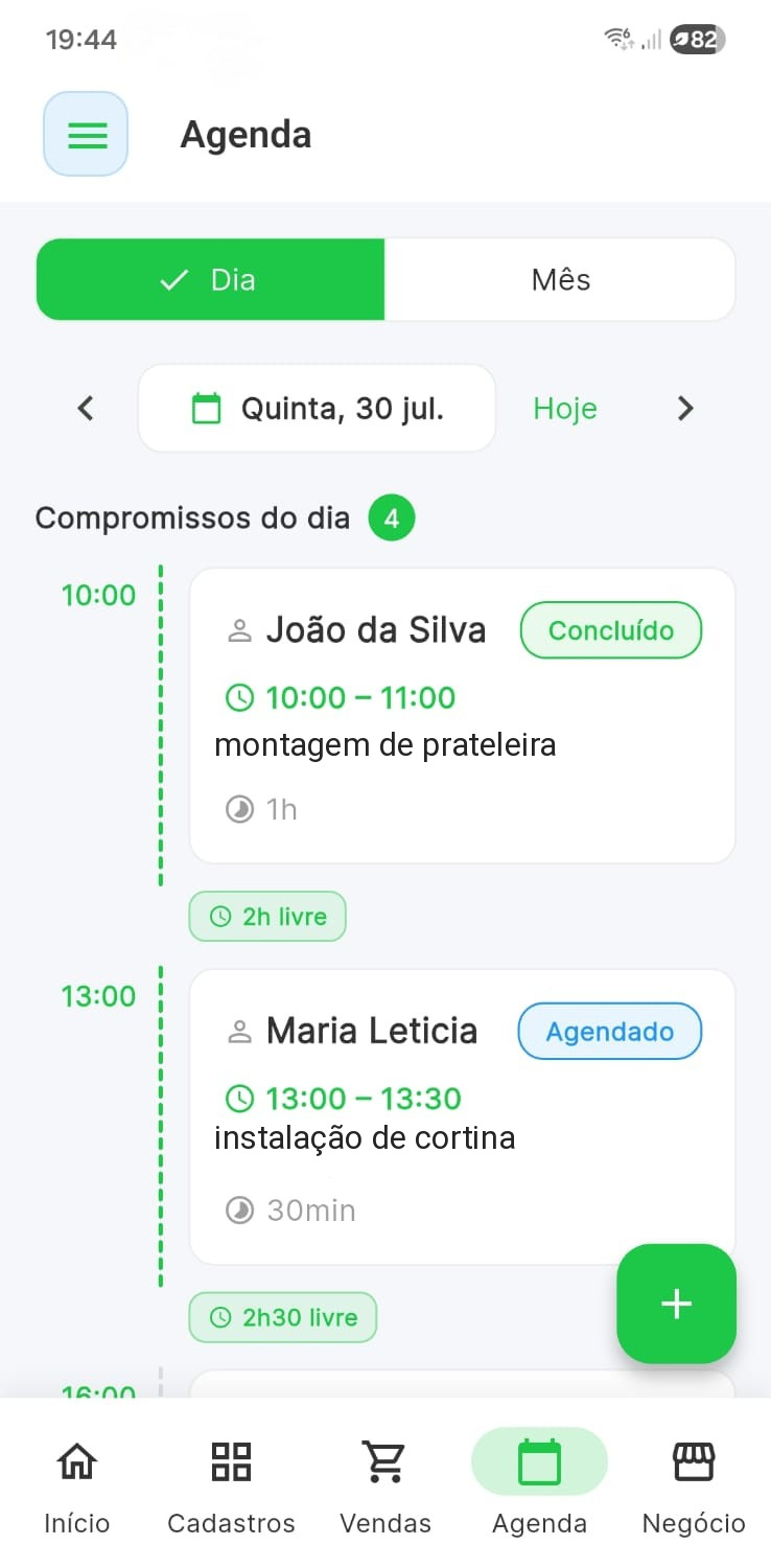 Tela real da agenda do Valeu