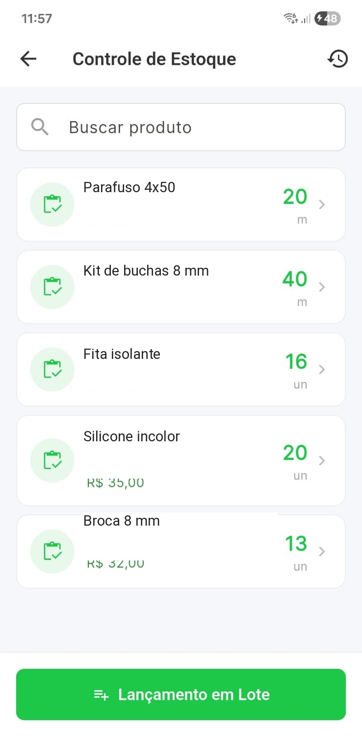 Tela real do controle de estoque do Valeu