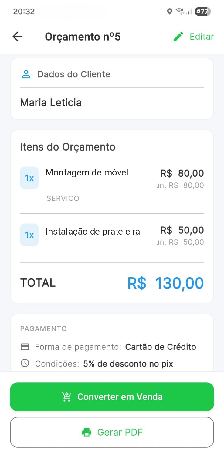 Tela real do histórico de estoque do Valeu