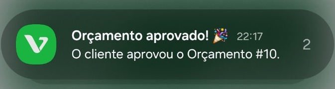Notificação real de orçamento aprovado