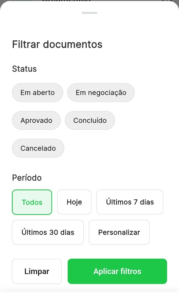 Tela real da área de orçamentos do Valeu