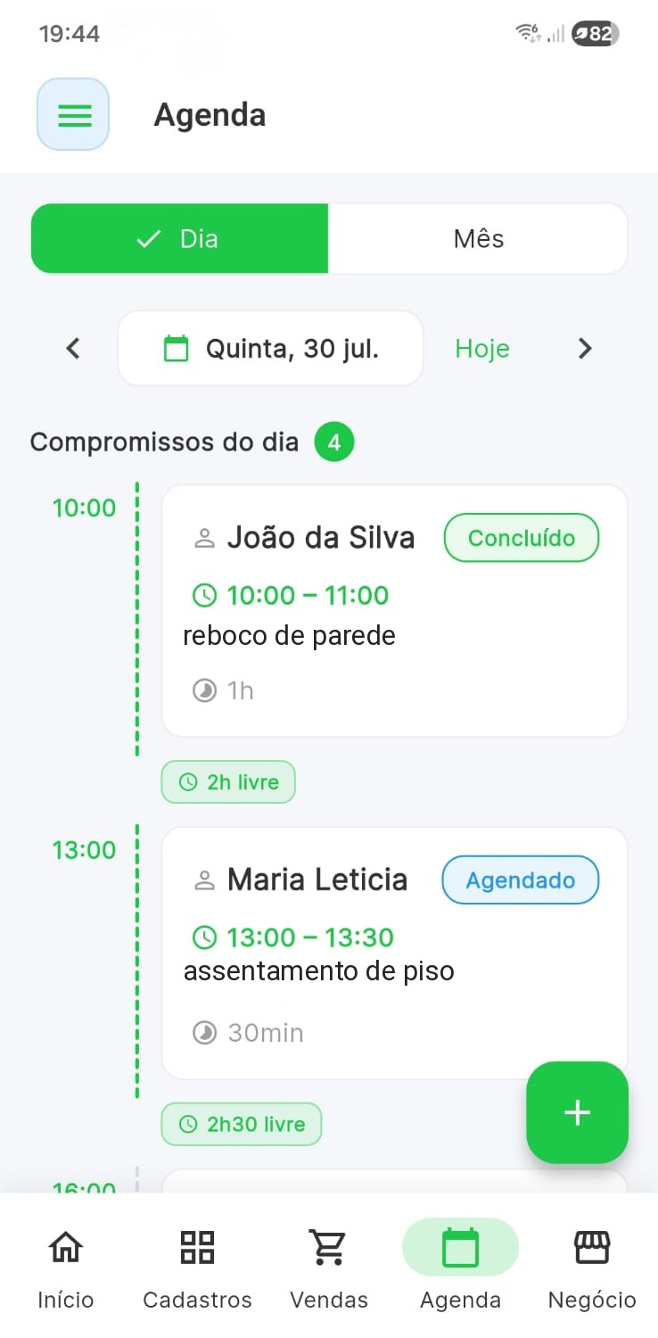 Tela real da agenda do Valeu