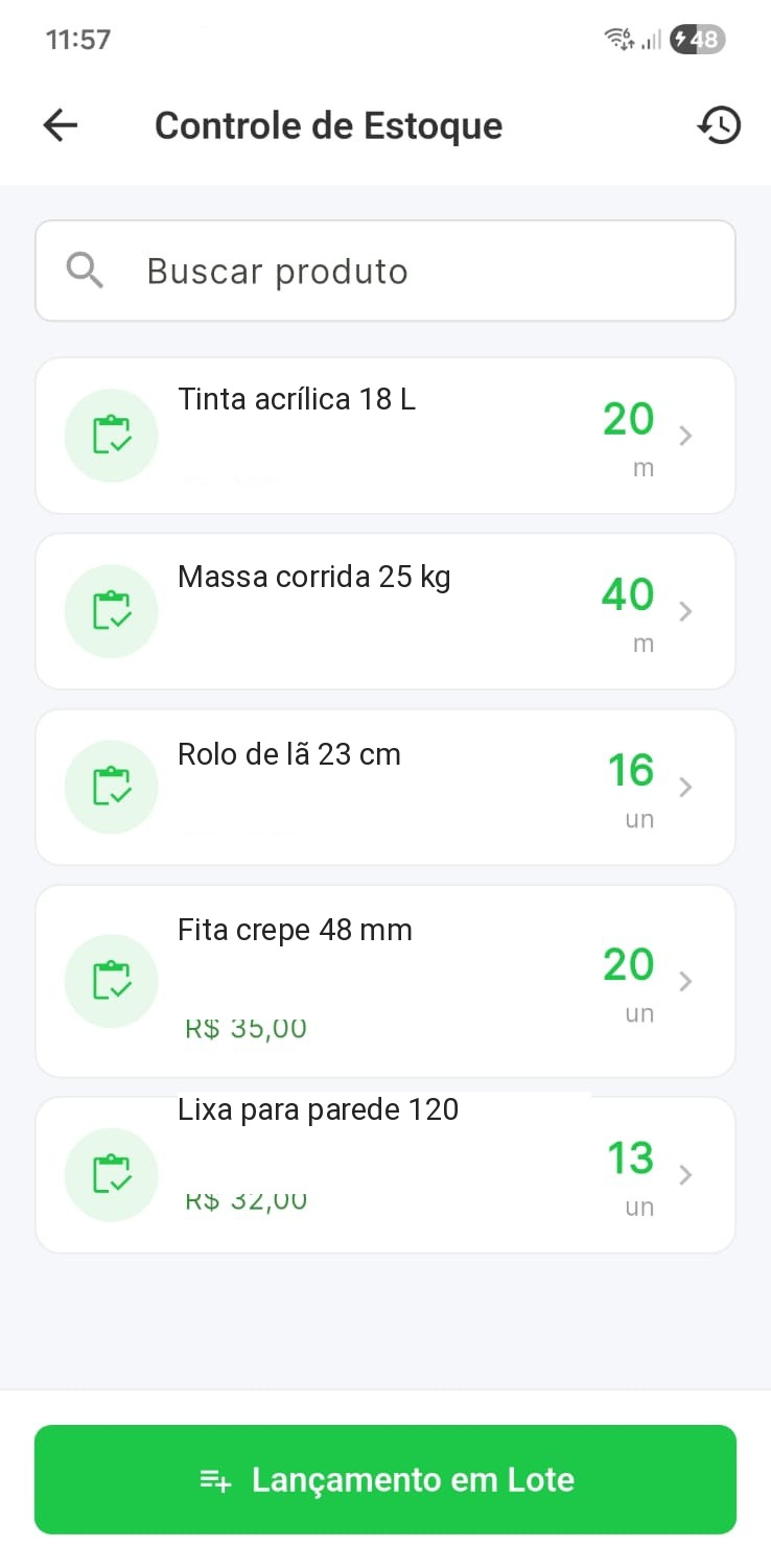 Tela real do controle de estoque do Valeu