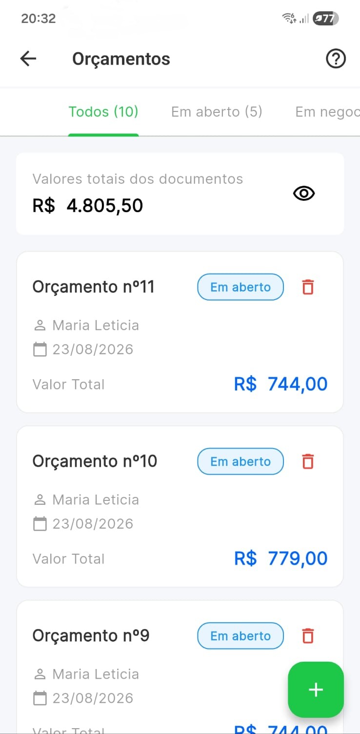 Tela real do controle de estoque do Valeu