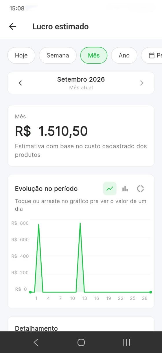 Tela real de lucro estimado do Valeu