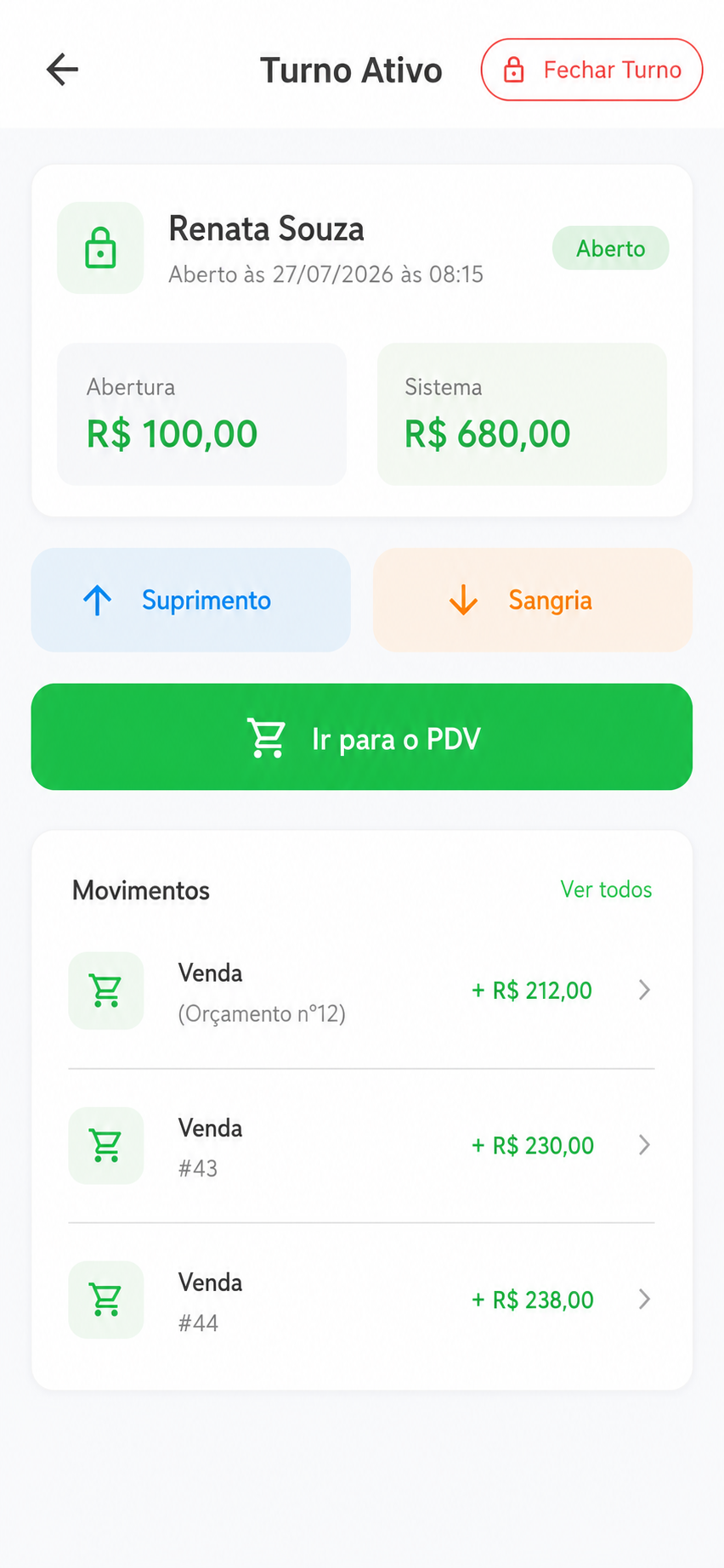 Turno ativo