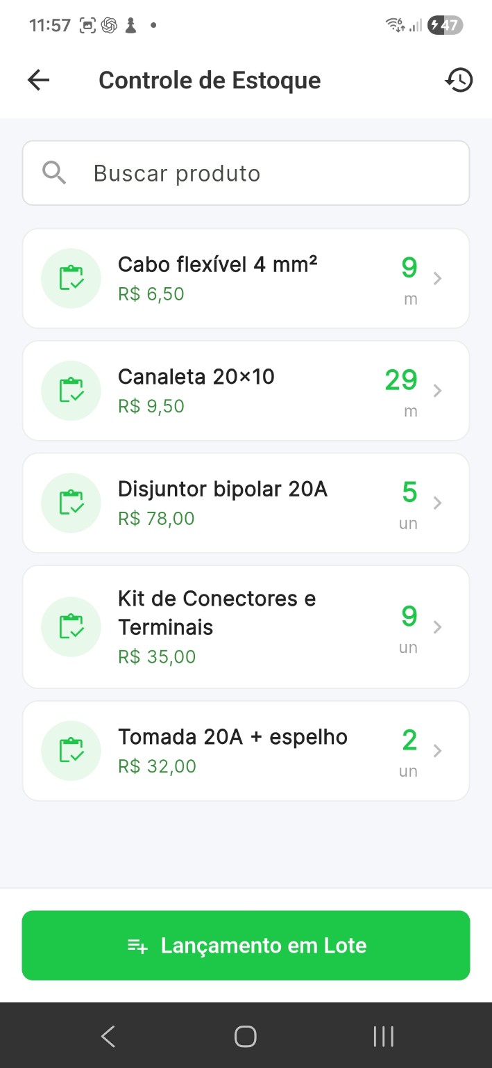 Tela real de estoque do Valeu