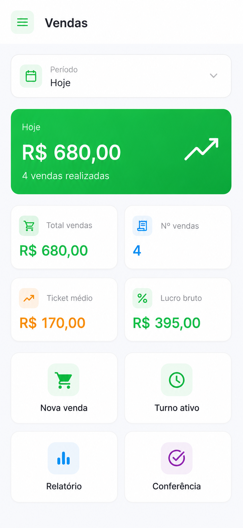 Tela de vendas